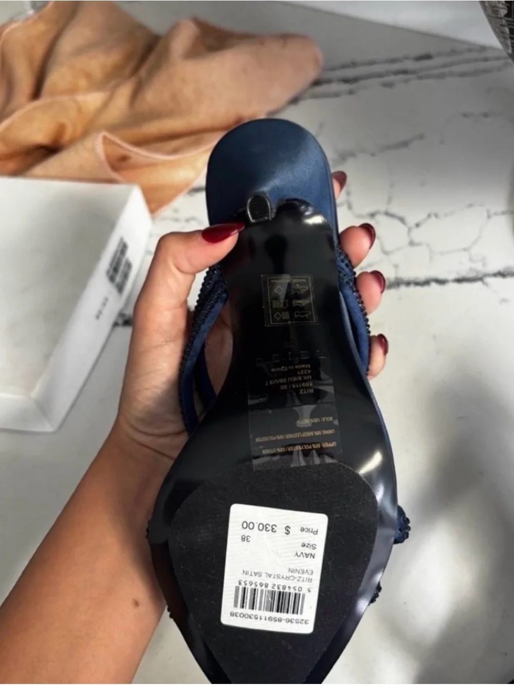 Reiss Navy Crystal-Strap Stiletto Mule